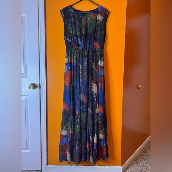 Alice+Olivia A-line Maxi Multicolor Sleeveless Dress. Size M - Picture 5 of 11